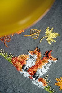 Tablecloth Embroidery Kit ~ Foxes in Autumn