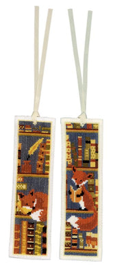 Counted Cross Stitch Kit Bookmark ~ Foxes in Bookshelf Set of 2