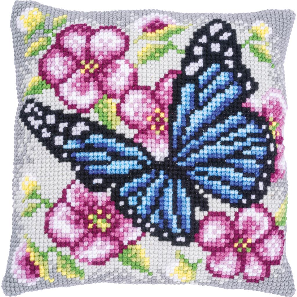 Butterfly Among Flowers - Cross Stitch Cushion Front Kit
