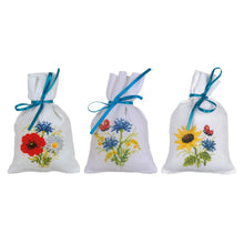 Load image into Gallery viewer, Counted Cross Stitch Kit Gift Bags ~ Field Flowers Set of 3