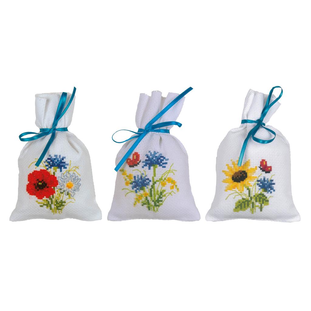 Counted Cross Stitch Kit Gift Bags ~ Field Flowers Set of 3