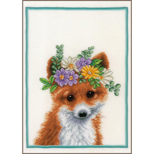 Flower Crown Fox (Linen) Cross Stitch Kit