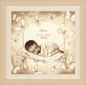 Counted Cross Stitch Kit Birth Record ~ Baby in Hammock