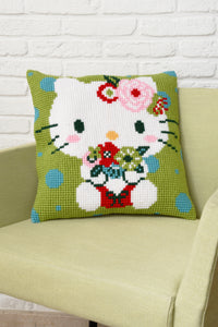Cushion Cross Stich Kit ~ Hello Kitty Green Floral
