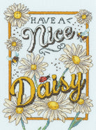 Nice Daisy Cross Stitch Kit with 14 count ice blue Aida and cotton threads