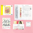 Peony The One Cross Stitch Kit with 14 count cream Aida fabric and stranded cottons