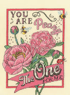 Peony The One Cross Stitch Kit with 14 count cream Aida, cotton threads, needle, and instructions