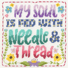 Needle and thread cross stitch kit with 14 count white Aida fabric, pre-sorted cottons, beads, needle, and instructions