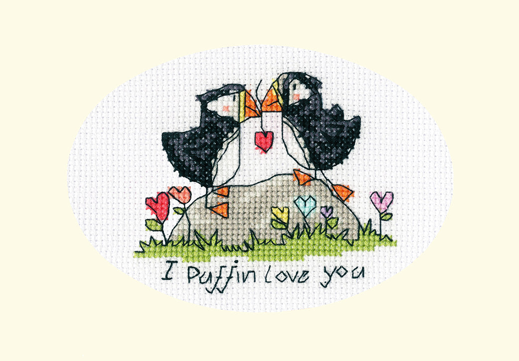 I Puffin Love You Cross Stitch Kit - Greetings Card - Bothy Threads
