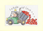 Loads Of Love greeting card cross stitch kit with 14 count Aida, cotton threads, needle, instructions, and personalization options