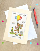 Up, Up And Away greeting card cross stitch kit with 16 count Aida, cotton threads, needle, and instructions