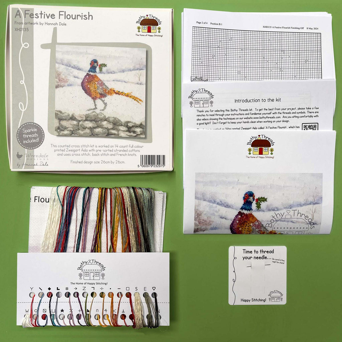 Bothy Threads Festive Flourish Cross Stitch Kit with Hannah Dale design and watercolor Aida fabric