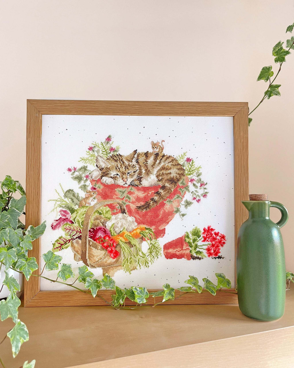 Purrrfect Spot Cross Stitch Kit with cat design on 16 count white Aida fabric and included supplies