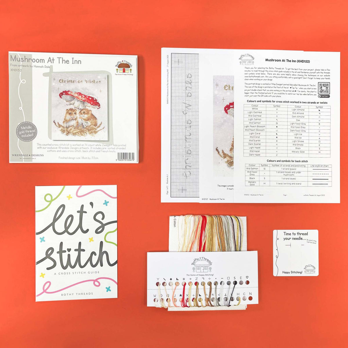 Mushroom At The Inn cross stitch kit with Wrendale artwork on 14 count Aida fabric including threads and instructions