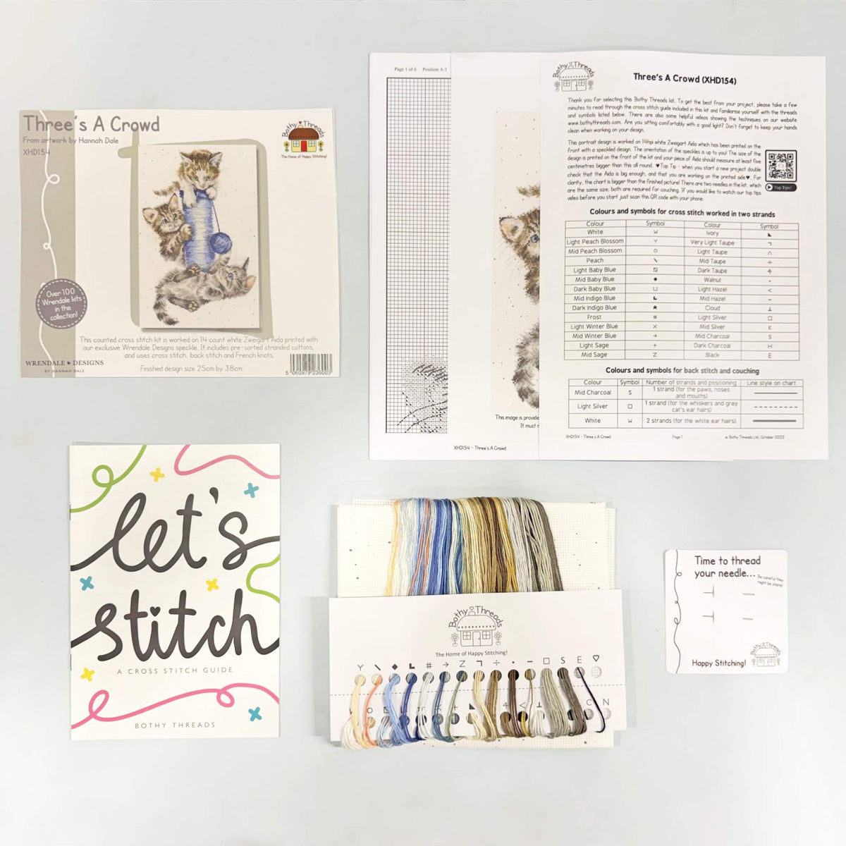 Three's A Crowd Cross Stitch Kit with Wrendale Designs fabric and pre-sorted cottons