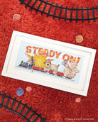 Steady On Wallace & Gromit cross stitch kit with 16 count ice blue Aida fabric and pre-sorted cottons