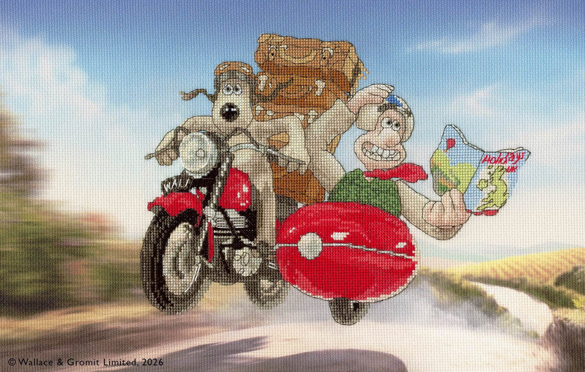 Cracking Holidays! Cross Stitch Kit featuring Wallace & Gromit with 16 count Aida and complete stitching materials