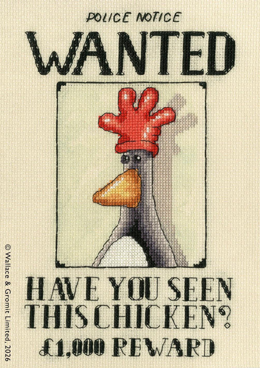 Have You Seen This Chicken cross stitch kit featuring Wallace & Gromit on 14 count Aida fabric