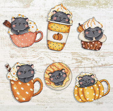 Pumpkin Cup Kitties Cross Stitch Kit
