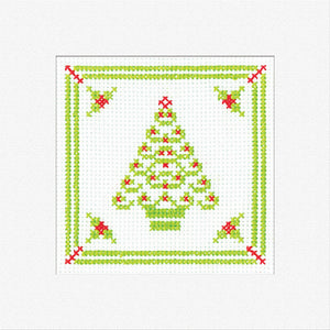 Holly Filigree Christmas Tree Card Cross Stitch Kit