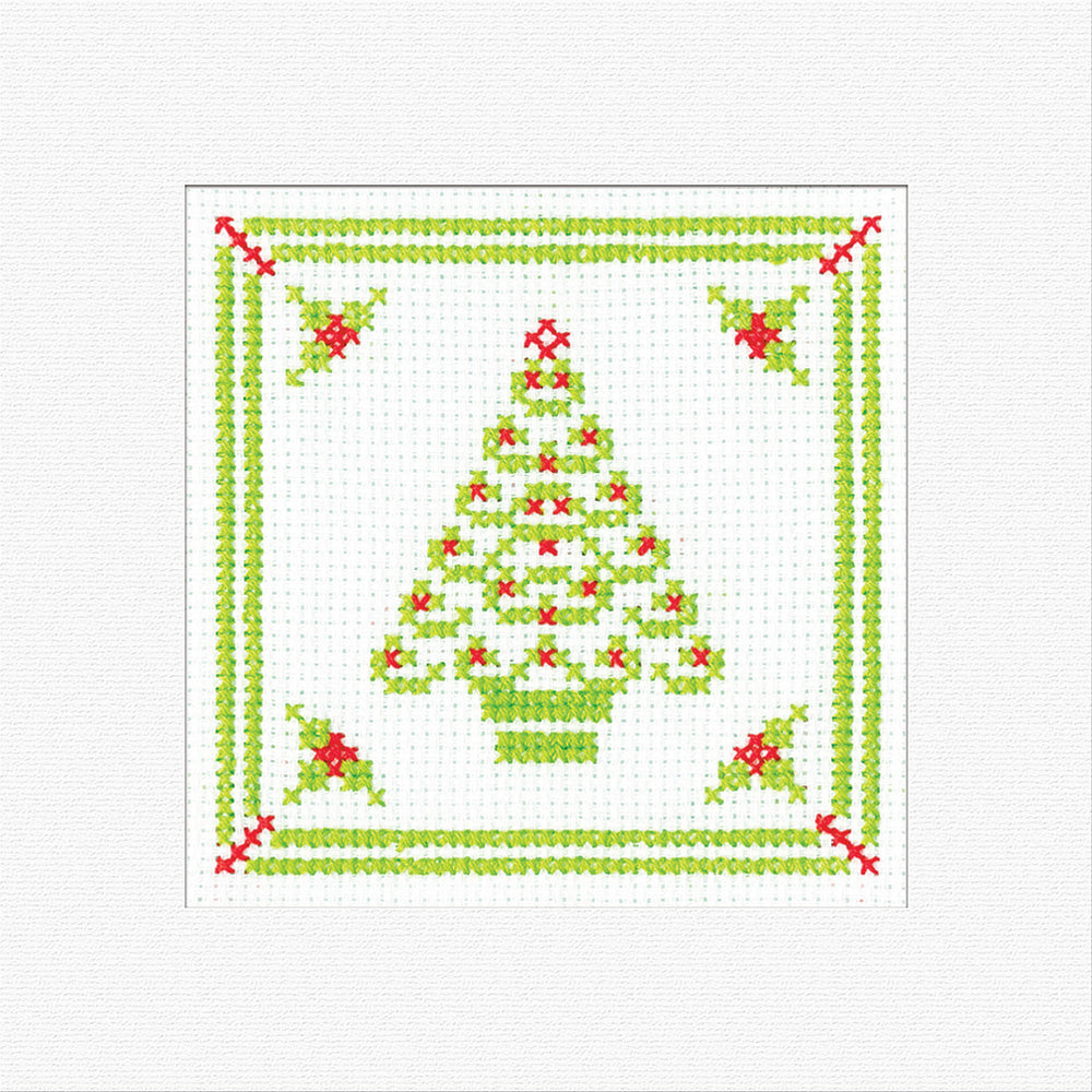 Holly Filigree Christmas Tree Card Cross Stitch Kit