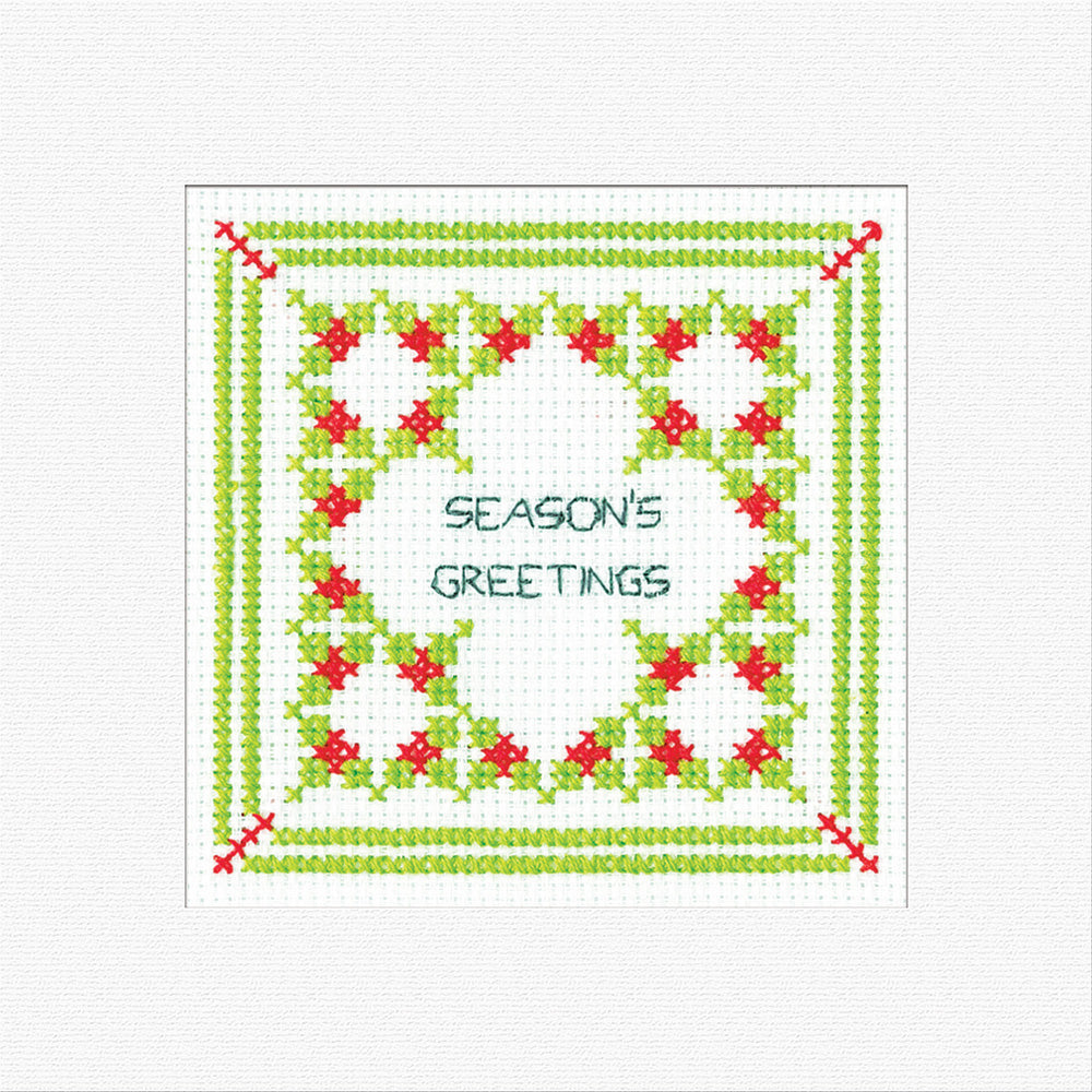 Holly Filigree Seasons Greetings Card Cross Stitch Kit