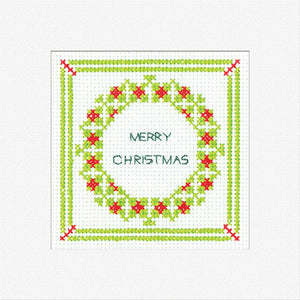 Holly Filigree Christmas Wreath Card Cross Stitch Kit