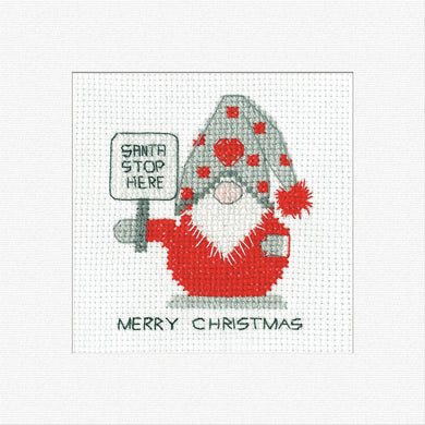 Gonk Santa Stop Here Card Cross Stitch Kit