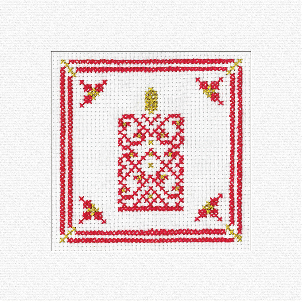 Red Filigree Christmas Candle Card Cross Stitch Kit