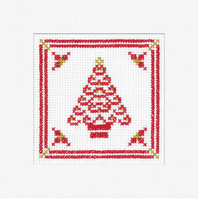 Red Filigree Christmas Tree Card Cross Stitch Kit
