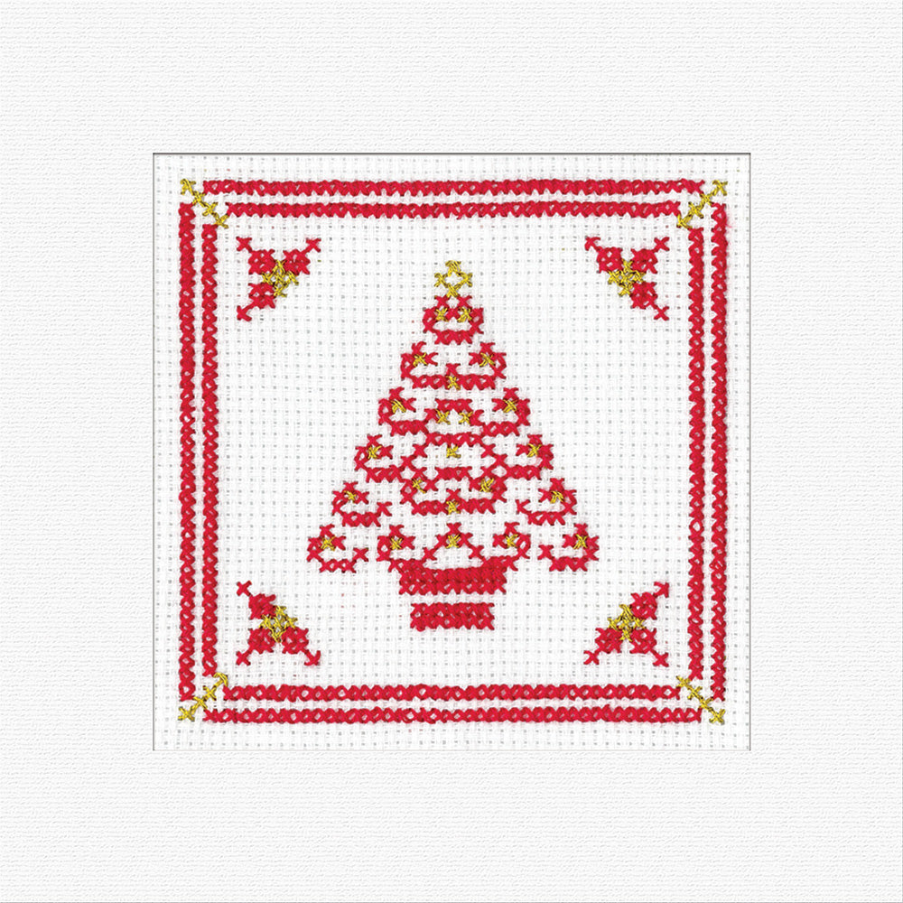 Red Filigree Christmas Tree Card Cross Stitch Kit