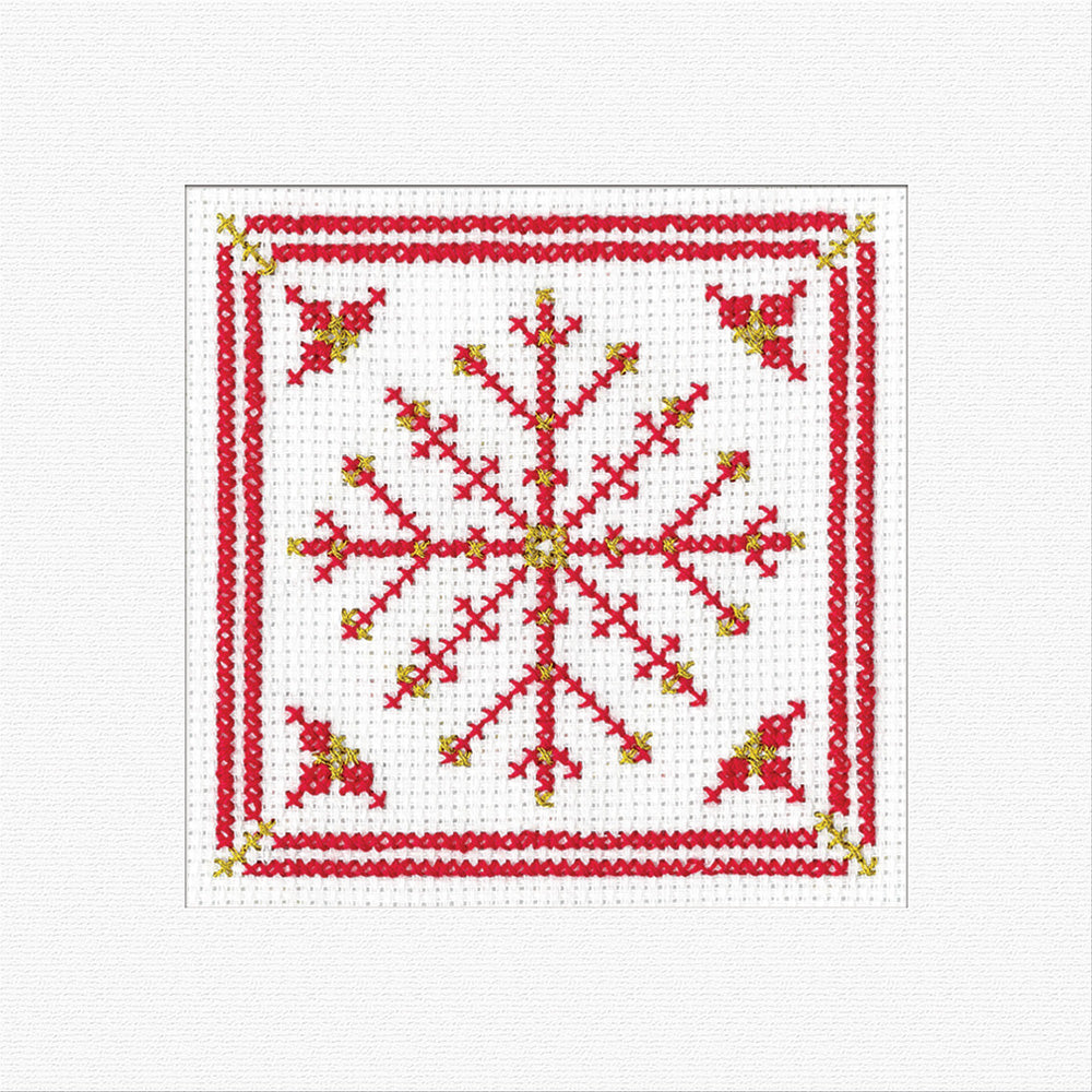 Red Filigree Christmas Snowflake Card Cross Stitch Kit