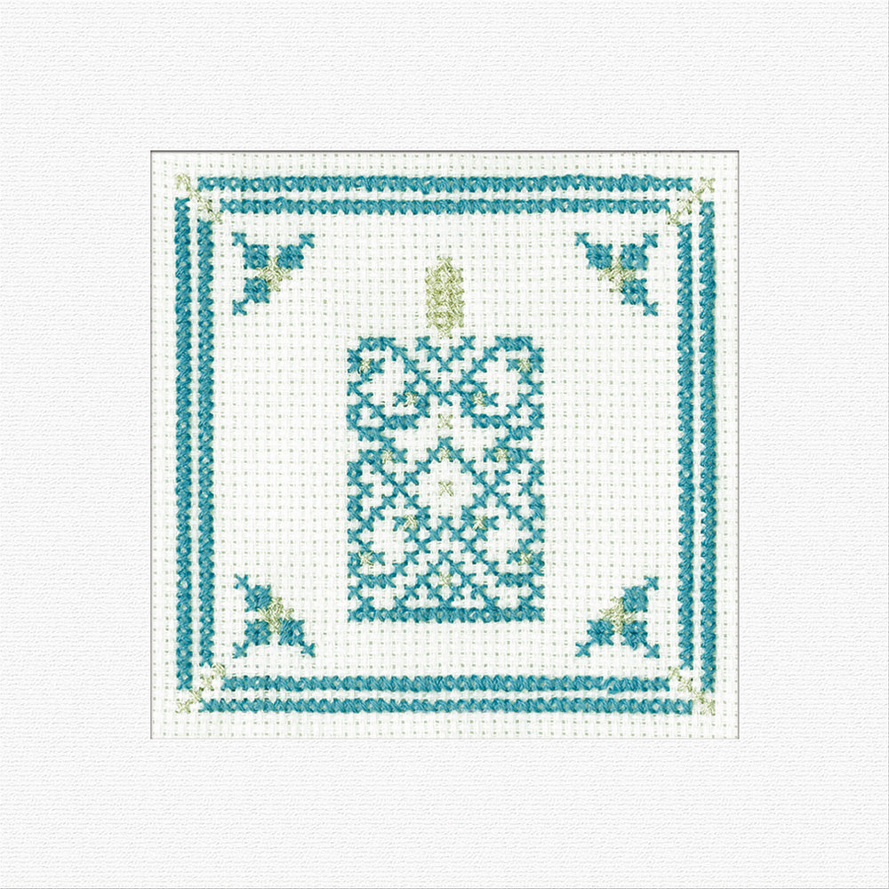 Teal Filigree Christmas Candle Card Cross Stitch Kit