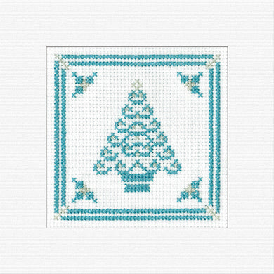 Teal Filigree Christmas Tree Card Cross Stitch Kit