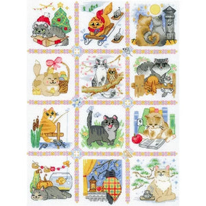Cat Calendar Cross Stitch Kit