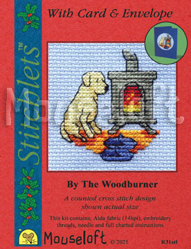 Dog by The Woodburner Stitchlets Christmas Card Cross Stitch Kit