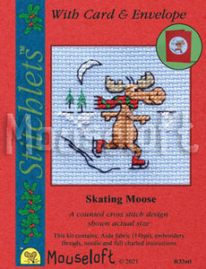Skating Moose Stitchlets Christmas Card Cross Stitch Kit