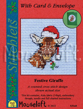 Festive Giraffe Stitchlets Christmas Card Cross Stitch Kit