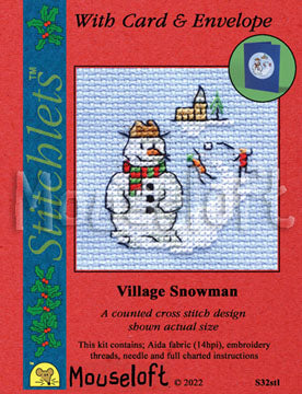 Village Snowman Stitchlets Christmas Card Cross Stitch Kit