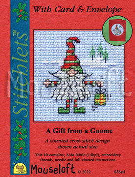A Gift from a Gnome Stitchlets Christmas Card Cross Stitch Kit