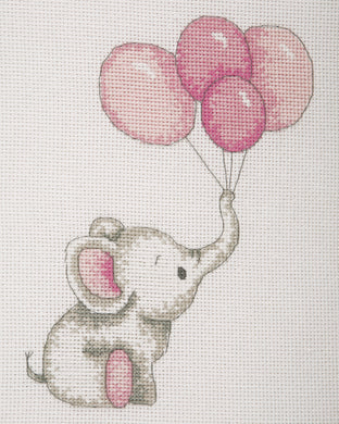 Elephant with Balloons (Pink) Cross Stitch Kit