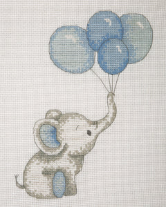 Elephant with Balloons (Blue) Cross Stitch Kit