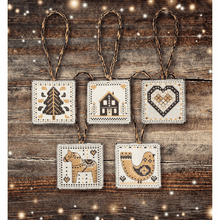 Load image into Gallery viewer, Christmas Tag/Decoration (Black/Gold) Cross Stitch Kit