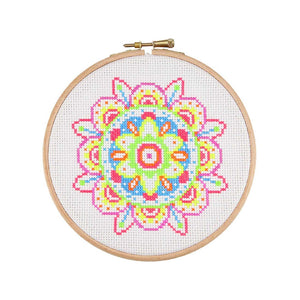 Neon Mandala Cross Stitch Kit