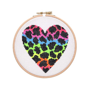 Neon Leopard Heart Cross Stitch Kit