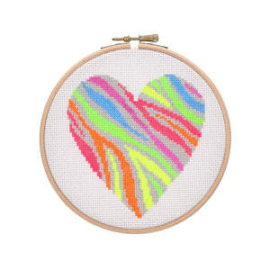 Neon Zebra Heart Cross Stitch Kit