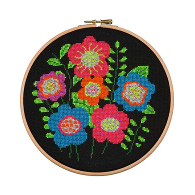 Neon Bold Floral Cross Stitch Kit