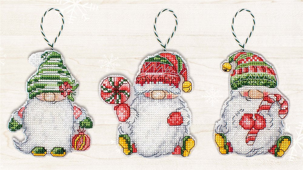 Christmas Gnomes Tree Ornaments Cross Stitch Kit