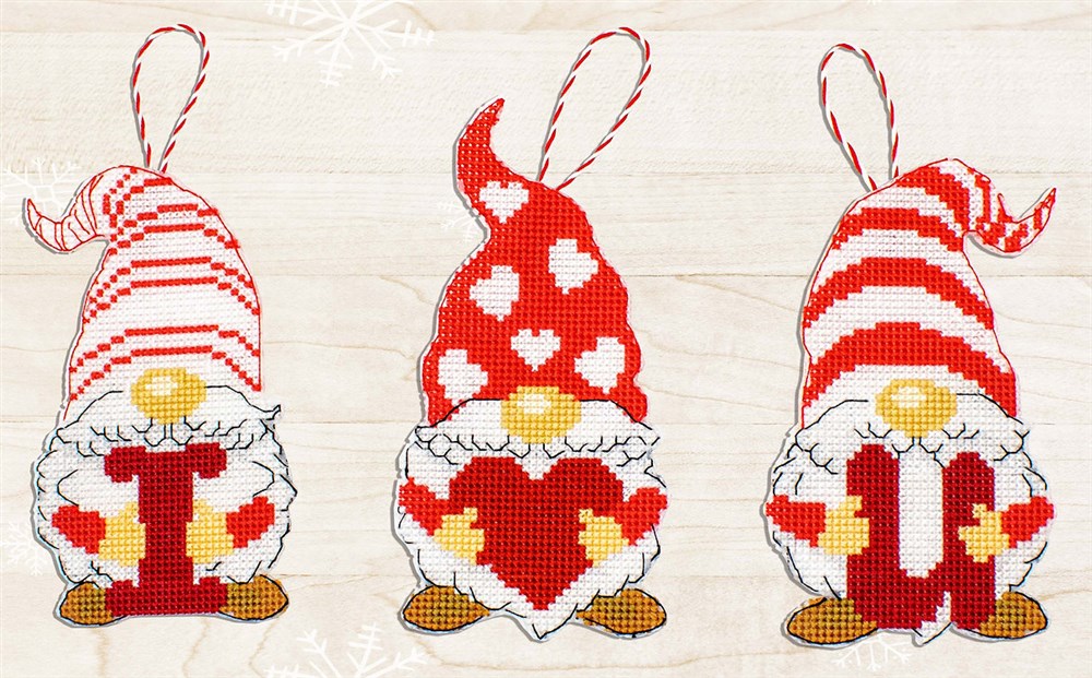 Love Gnomes Christmas Tree Ornaments Cross Stitch Kit