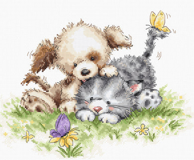 Dog, Cat and Butterfly Cross Stitch Kit